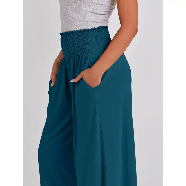 imageANRABESS Women Palazzo Pants Summer Boho Wide Leg High Waist Casual Loose Lounge Pant Trousers with PocketTeal Blue
