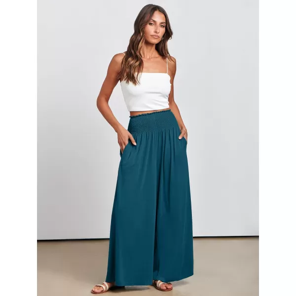 imageANRABESS Women Palazzo Pants Summer Boho Wide Leg High Waist Casual Loose Lounge Pant Trousers with PocketTeal Blue