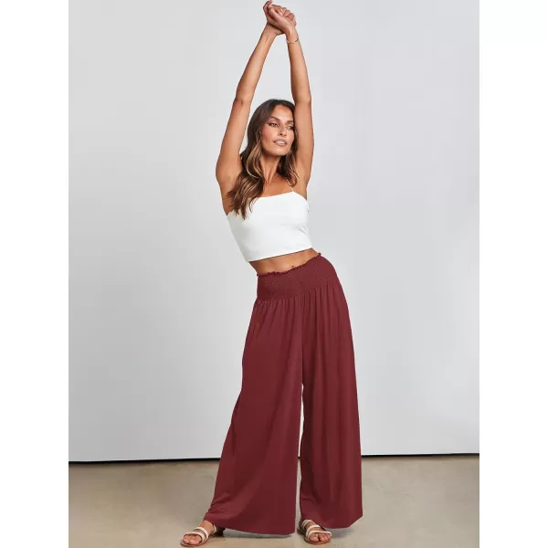 imageANRABESS Women Palazzo Pants Summer Boho Wide Leg High Waist Casual Loose Lounge Pant Trousers with PocketWine Red