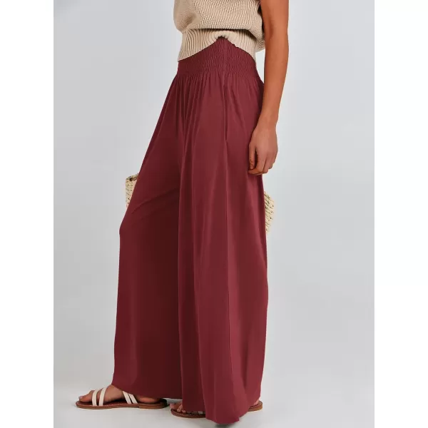 imageANRABESS Women Palazzo Pants Summer Boho Wide Leg High Waist Casual Loose Lounge Pant Trousers with PocketWine Red