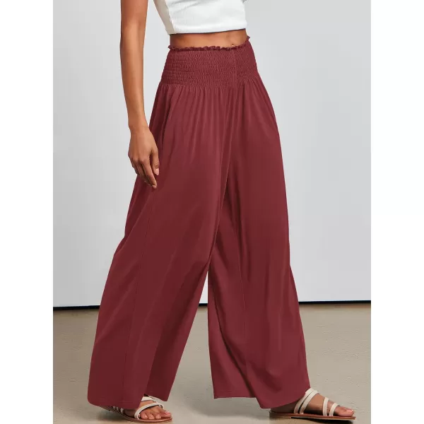 imageANRABESS Women Palazzo Pants Summer Boho Wide Leg High Waist Casual Loose Lounge Pant Trousers with PocketWine Red
