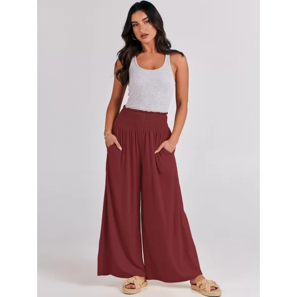 imageANRABESS Women Palazzo Pants Summer Boho Wide Leg High Waist Casual Loose Lounge Pant Trousers with PocketWine Red