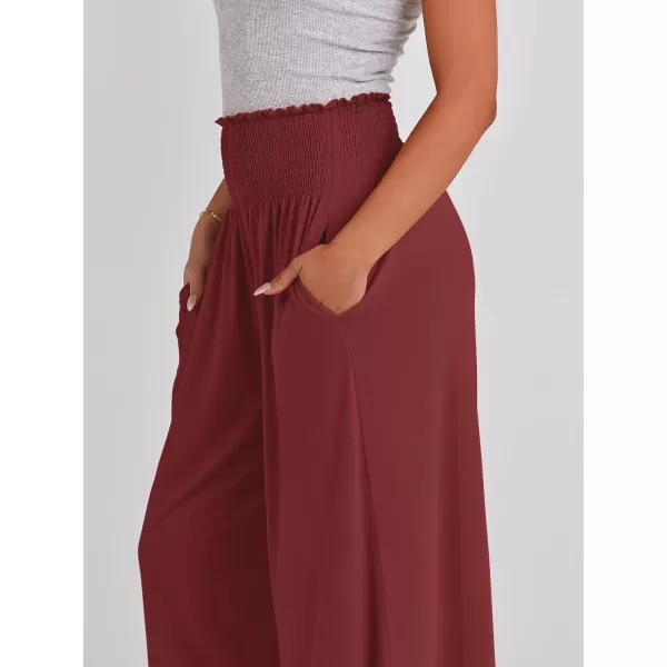 imageANRABESS Women Palazzo Pants Summer Boho Wide Leg High Waist Casual Loose Lounge Pant Trousers with PocketWine Red