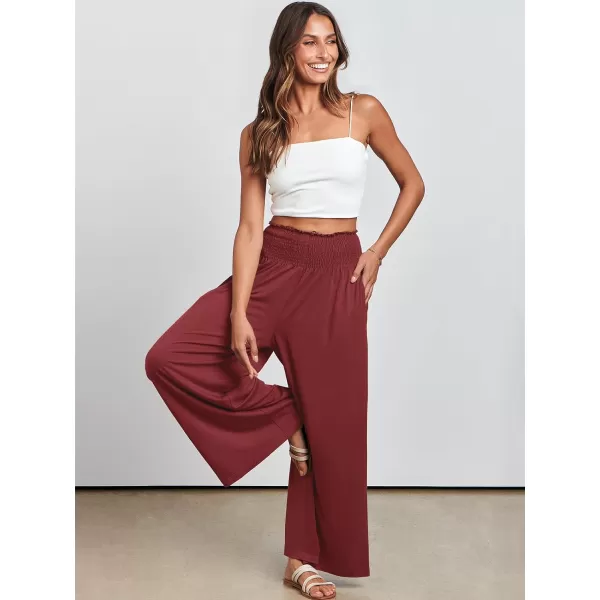 imageANRABESS Women Palazzo Pants Summer Boho Wide Leg High Waist Casual Loose Lounge Pant Trousers with PocketWine Red
