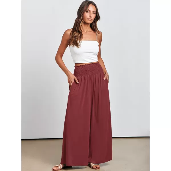 imageANRABESS Women Palazzo Pants Summer Boho Wide Leg High Waist Casual Loose Lounge Pant Trousers with PocketWine Red
