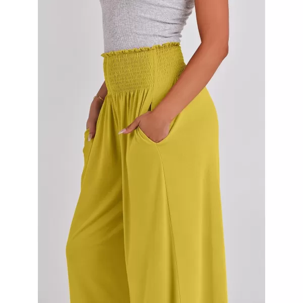 imageANRABESS Women Palazzo Pants Summer Boho Wide Leg High Waist Casual Loose Lounge Pant Trousers with PocketYellow
