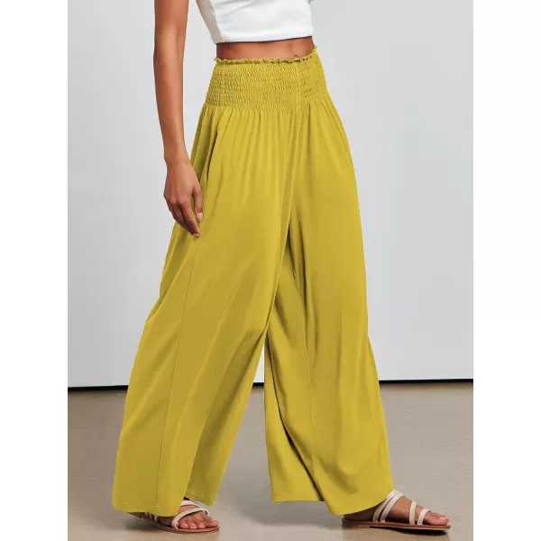 imageANRABESS Women Palazzo Pants Summer Boho Wide Leg High Waist Casual Loose Lounge Pant Trousers with PocketYellow