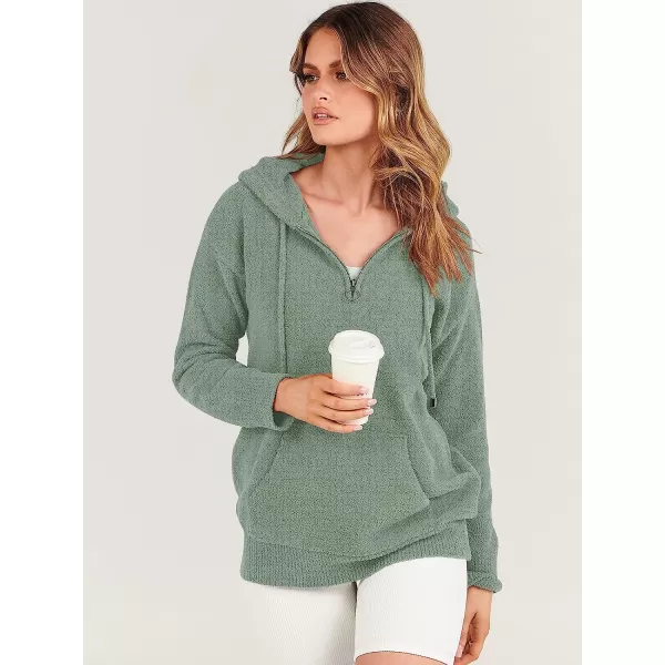 imageANRABESS Women Quarter Zip Long Sleeve Oversized Hoodie Sweater Drawsring V Neck Casual Loose Fall Sweatshirt ClothesArmy Green