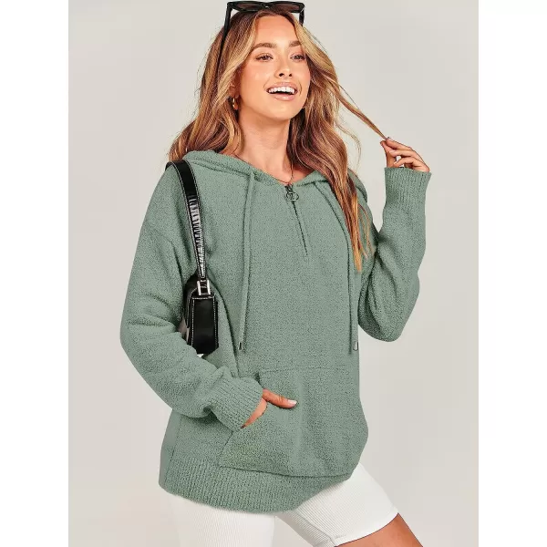 imageANRABESS Women Quarter Zip Long Sleeve Oversized Hoodie Sweater Drawsring V Neck Casual Loose Fall Sweatshirt ClothesArmy Green