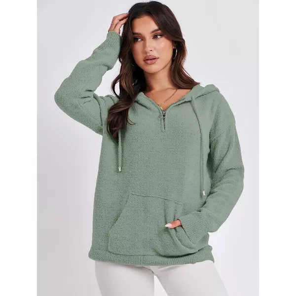 imageANRABESS Women Quarter Zip Long Sleeve Oversized Hoodie Sweater Drawsring V Neck Casual Loose Fall Sweatshirt ClothesArmy Green