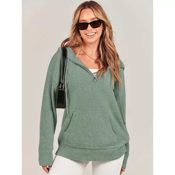 imageANRABESS Women Quarter Zip Long Sleeve Oversized Hoodie Sweater Drawsring V Neck Casual Loose Fall Sweatshirt ClothesArmy Green