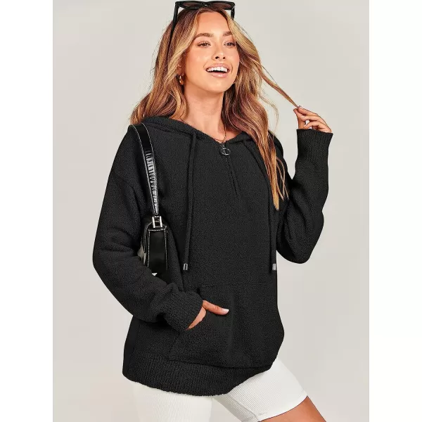 imageANRABESS Women Quarter Zip Long Sleeve Oversized Hoodie Sweater Drawsring V Neck Casual Loose Fall Sweatshirt ClothesBlack
