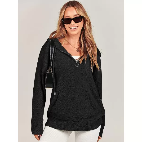 imageANRABESS Women Quarter Zip Long Sleeve Oversized Hoodie Sweater Drawsring V Neck Casual Loose Fall Sweatshirt ClothesBlack