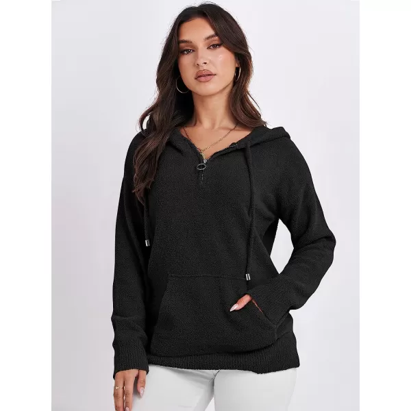 imageANRABESS Women Quarter Zip Long Sleeve Oversized Hoodie Sweater Drawsring V Neck Casual Loose Fall Sweatshirt ClothesBlack