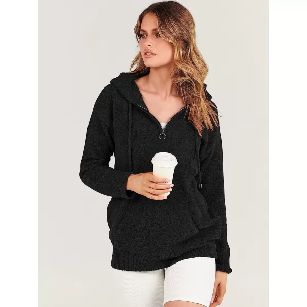 imageANRABESS Women Quarter Zip Long Sleeve Oversized Hoodie Sweater Drawsring V Neck Casual Loose Fall Sweatshirt ClothesBlack