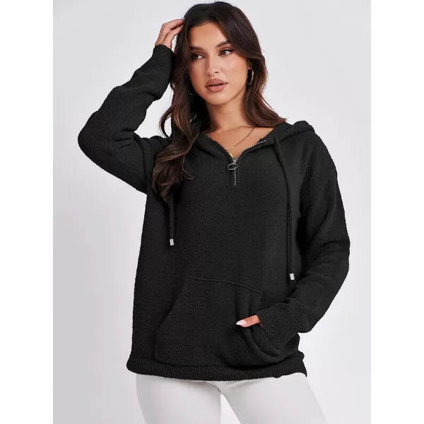 imageANRABESS Women Quarter Zip Long Sleeve Oversized Hoodie Sweater Drawsring V Neck Casual Loose Fall Sweatshirt ClothesBlack