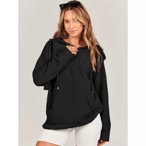 imageANRABESS Women Quarter Zip Long Sleeve Oversized Hoodie Sweater Drawsring V Neck Casual Loose Fall Sweatshirt ClothesBlack