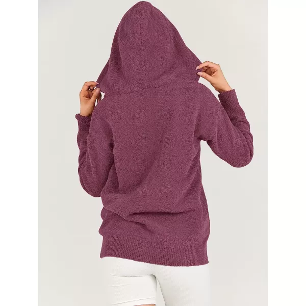 imageANRABESS Women Quarter Zip Long Sleeve Oversized Hoodie Sweater Drawsring V Neck Casual Loose Fall Sweatshirt ClothesFuchsia
