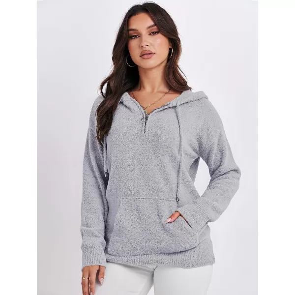 imageANRABESS Women Quarter Zip Long Sleeve Oversized Hoodie Sweater Drawsring V Neck Casual Loose Fall Sweatshirt ClothesGray