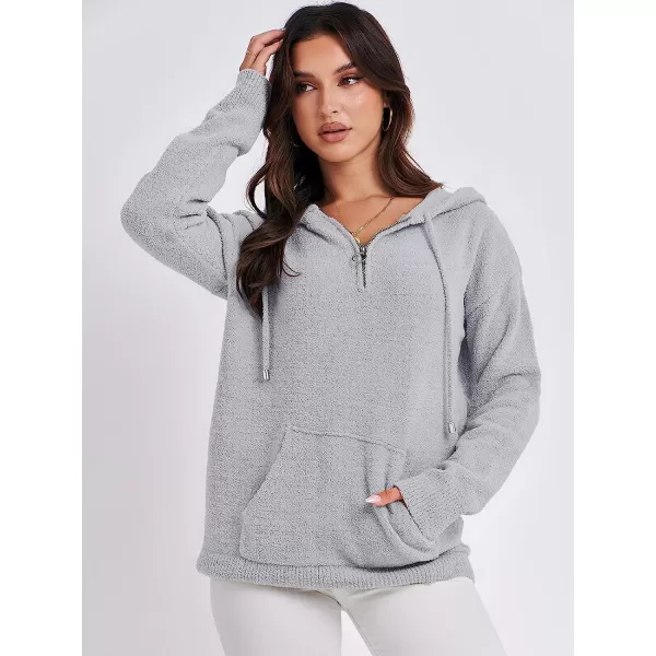 imageANRABESS Women Quarter Zip Long Sleeve Oversized Hoodie Sweater Drawsring V Neck Casual Loose Fall Sweatshirt ClothesGray
