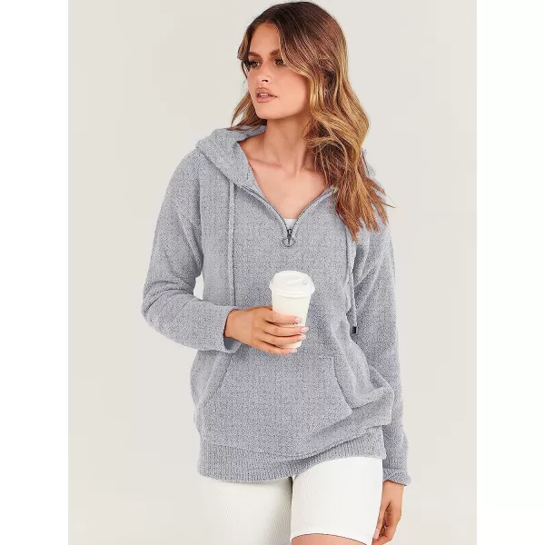 imageANRABESS Women Quarter Zip Long Sleeve Oversized Hoodie Sweater Drawsring V Neck Casual Loose Fall Sweatshirt ClothesGray