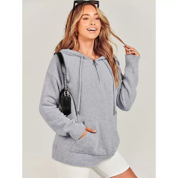 imageANRABESS Women Quarter Zip Long Sleeve Oversized Hoodie Sweater Drawsring V Neck Casual Loose Fall Sweatshirt ClothesGray