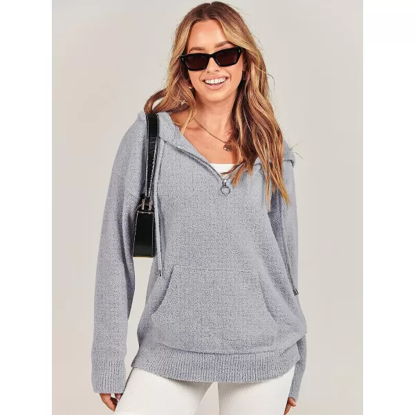 imageANRABESS Women Quarter Zip Long Sleeve Oversized Hoodie Sweater Drawsring V Neck Casual Loose Fall Sweatshirt ClothesGray