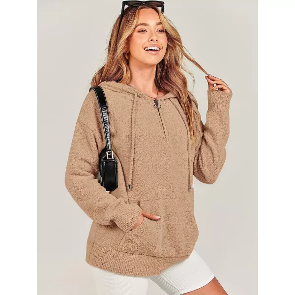 imageANRABESS Women Quarter Zip Long Sleeve Oversized Hoodie Sweater Drawsring V Neck Casual Loose Fall Sweatshirt ClothesKhaki