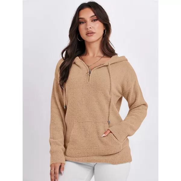 imageANRABESS Women Quarter Zip Long Sleeve Oversized Hoodie Sweater Drawsring V Neck Casual Loose Fall Sweatshirt ClothesKhaki