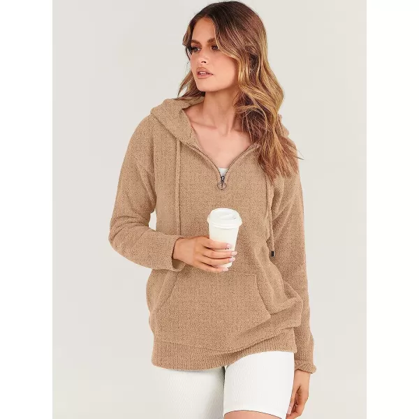 imageANRABESS Women Quarter Zip Long Sleeve Oversized Hoodie Sweater Drawsring V Neck Casual Loose Fall Sweatshirt ClothesKhaki