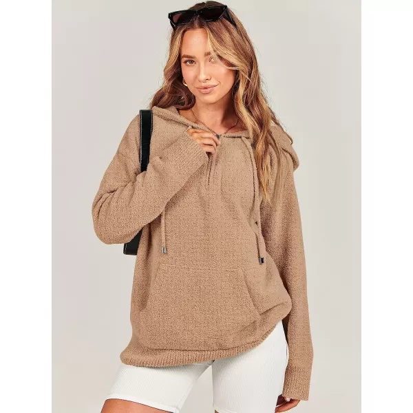 imageANRABESS Women Quarter Zip Long Sleeve Oversized Hoodie Sweater Drawsring V Neck Casual Loose Fall Sweatshirt ClothesKhaki