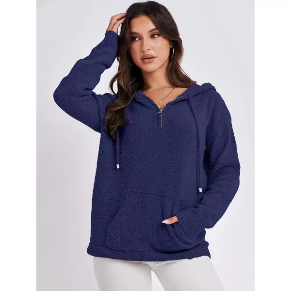 imageANRABESS Women Quarter Zip Long Sleeve Oversized Hoodie Sweater Drawsring V Neck Casual Loose Fall Sweatshirt ClothesNavy Blue