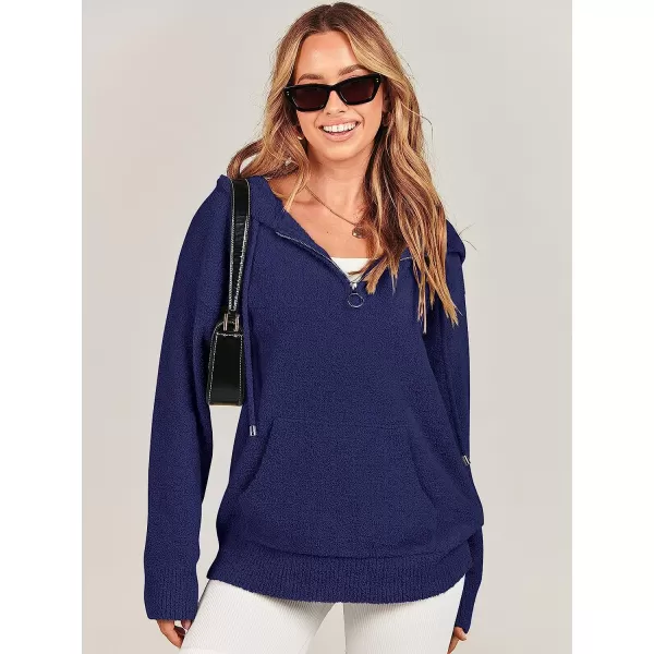 imageANRABESS Women Quarter Zip Long Sleeve Oversized Hoodie Sweater Drawsring V Neck Casual Loose Fall Sweatshirt ClothesNavy Blue