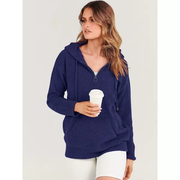 imageANRABESS Women Quarter Zip Long Sleeve Oversized Hoodie Sweater Drawsring V Neck Casual Loose Fall Sweatshirt ClothesNavy Blue
