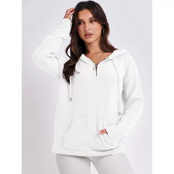 imageANRABESS Women Quarter Zip Long Sleeve Oversized Hoodie Sweater Drawsring V Neck Casual Loose Fall Sweatshirt ClothesWhite