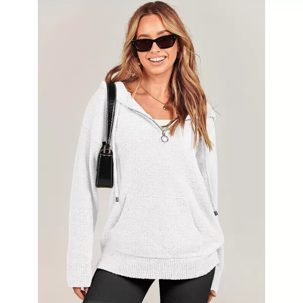 imageANRABESS Women Quarter Zip Long Sleeve Oversized Hoodie Sweater Drawsring V Neck Casual Loose Fall Sweatshirt ClothesWhite
