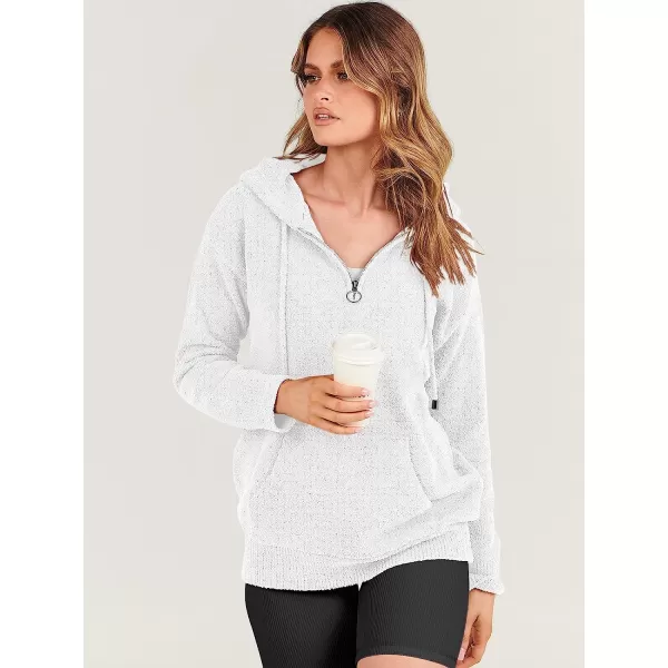 imageANRABESS Women Quarter Zip Long Sleeve Oversized Hoodie Sweater Drawsring V Neck Casual Loose Fall Sweatshirt ClothesWhite