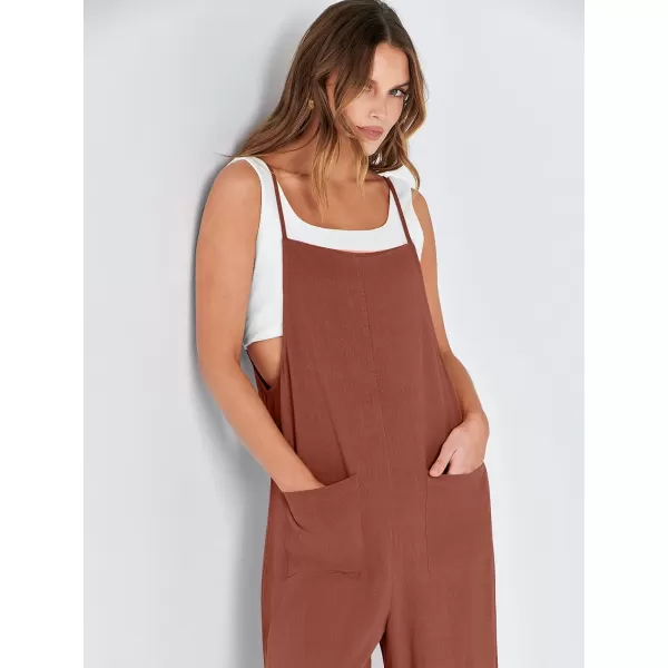 imageANRABESS Women Rompers Casual Loose Linen Wide Leg Baggy Jumpsuit Long Bib Pants Beach Vacation Overalls with PocketsCaramel