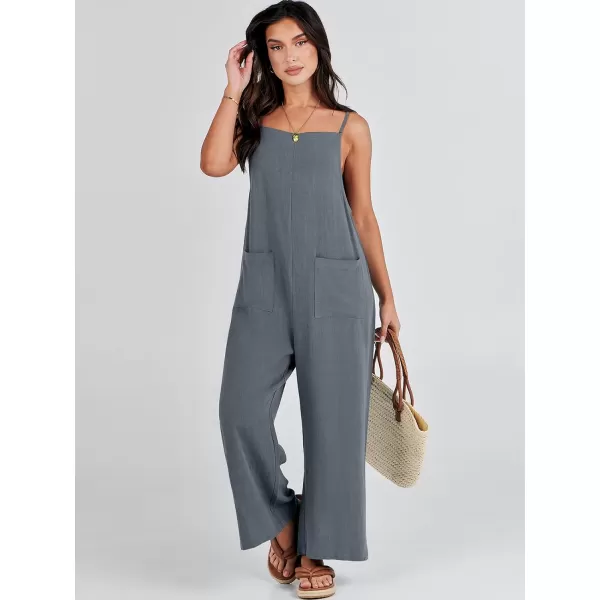 imageANRABESS Women Rompers Casual Loose Linen Wide Leg Baggy Jumpsuit Long Bib Pants Beach Vacation Overalls with PocketsDeep Gray