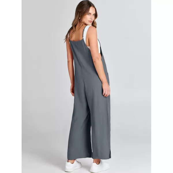 imageANRABESS Women Rompers Casual Loose Linen Wide Leg Baggy Jumpsuit Long Bib Pants Beach Vacation Overalls with PocketsDeep Gray