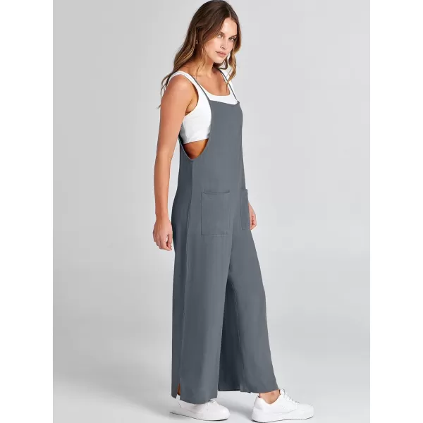 imageANRABESS Women Rompers Casual Loose Linen Wide Leg Baggy Jumpsuit Long Bib Pants Beach Vacation Overalls with PocketsDeep Gray