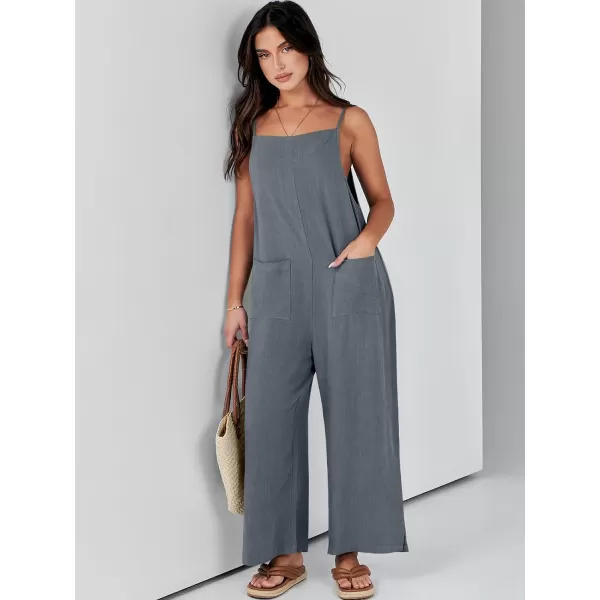imageANRABESS Women Rompers Casual Loose Linen Wide Leg Baggy Jumpsuit Long Bib Pants Beach Vacation Overalls with PocketsDeep Gray