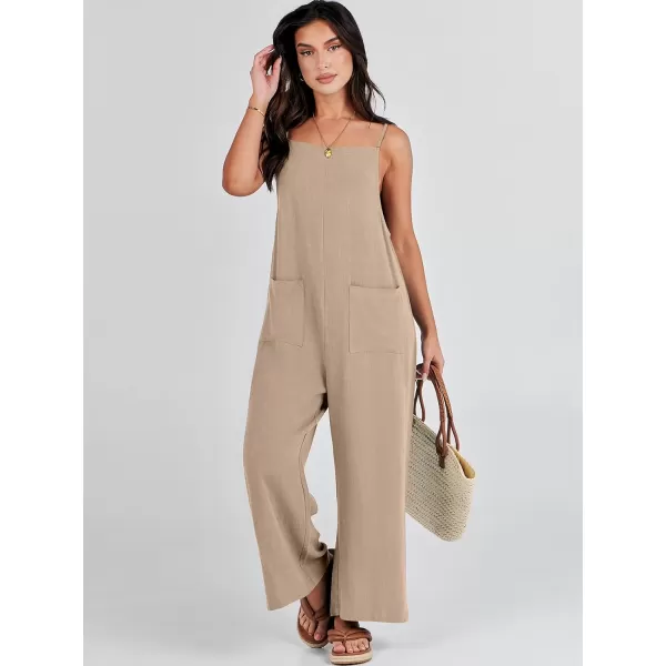 imageANRABESS Women Rompers Casual Loose Linen Wide Leg Baggy Jumpsuit Long Bib Pants Beach Vacation Overalls with PocketsKhaki