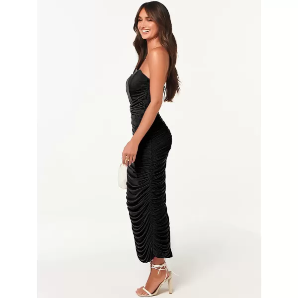 imageANRABESS Women Ruched Bodycon Dress 2023 Summer Sexy Strapless Sleeveless Slit Party Cocktail Club Night DressesBlack