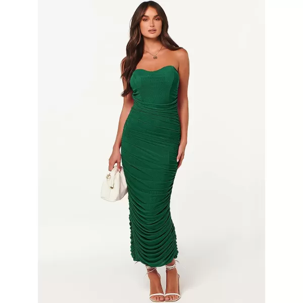 imageANRABESS Women Ruched Bodycon Dress 2023 Summer Sexy Strapless Sleeveless Slit Party Cocktail Club Night DressesGreen