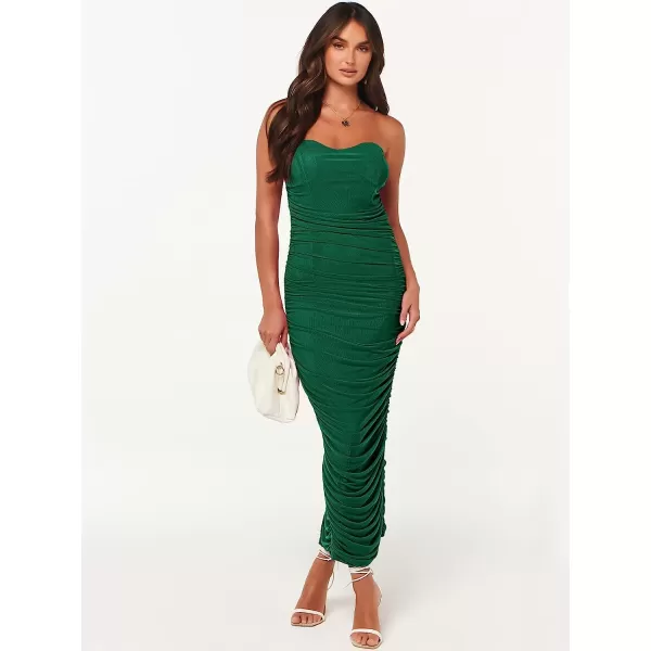 imageANRABESS Women Ruched Bodycon Dress 2023 Summer Sexy Strapless Sleeveless Slit Party Cocktail Club Night DressesGreen