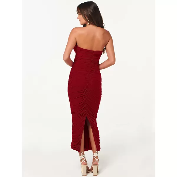 imageANRABESS Women Ruched Bodycon Dress 2023 Summer Sexy Strapless Sleeveless Slit Party Cocktail Club Night DressesRed