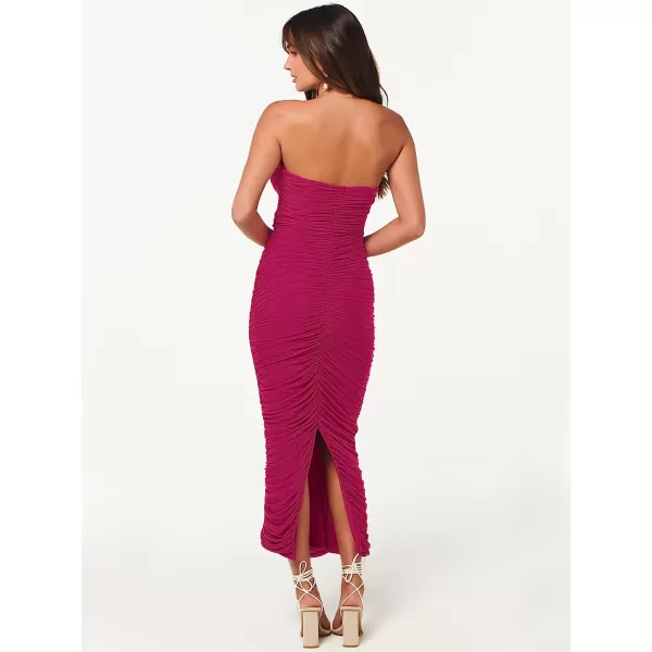 imageANRABESS Women Ruched Bodycon Dress 2023 Summer Sexy Strapless Sleeveless Slit Party Cocktail Club Night DressesRose