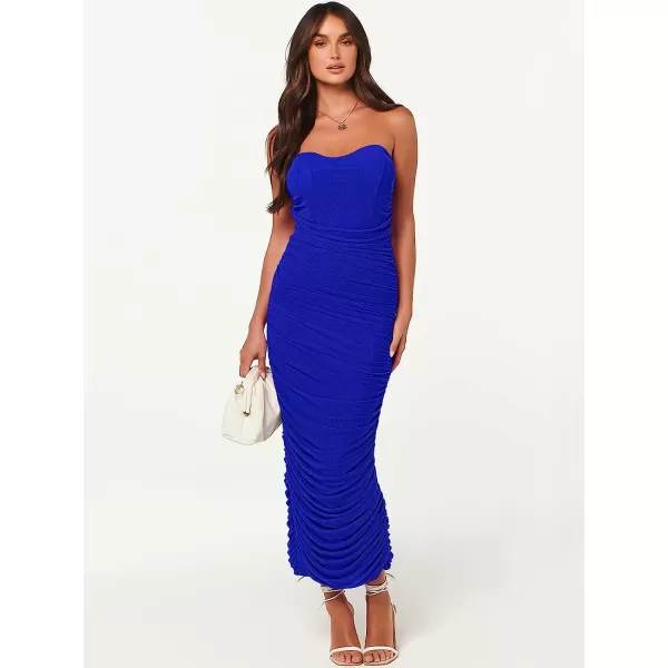 imageANRABESS Women Ruched Bodycon Dress 2023 Summer Sexy Strapless Sleeveless Slit Party Cocktail Club Night DressesRoyal Blue