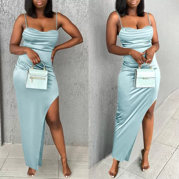 imageANRABESS Women Satin Maxi Dress Sleeveless Spaghetti Strap Cowl Neck Summer Ruched Bodycon High Slit Formal DressesLight Blue